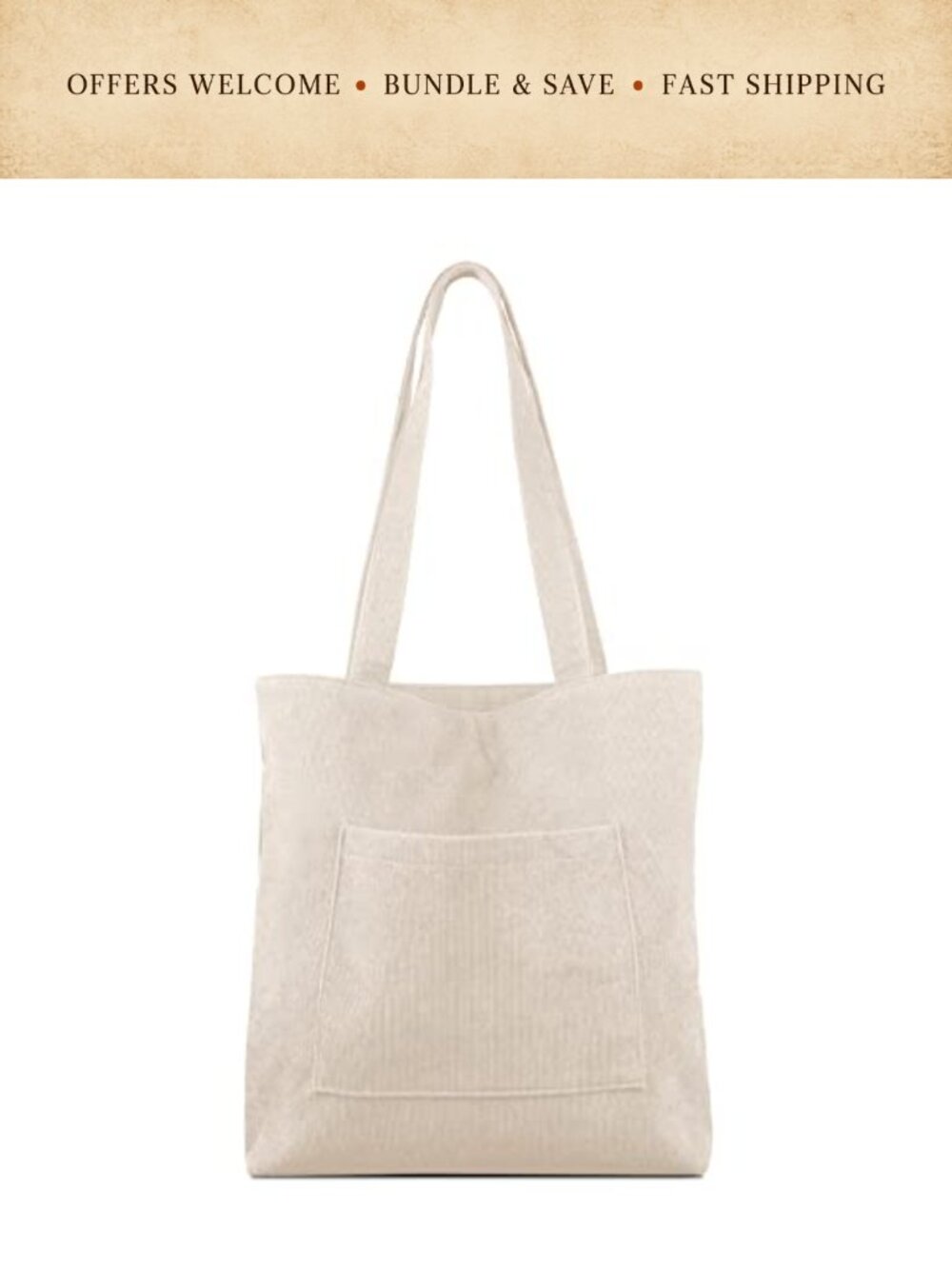 Corduroy Tote Bag with Zip Shoulder Hobo Handbag Large Capacity Inner Pocket